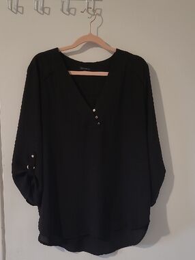 Dynamite Black 3/4 Length Sleeve Blouse with Gold Zipper Details